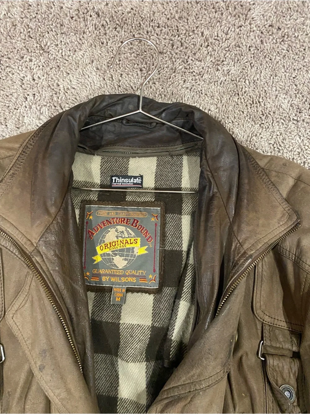 Vintage Men's Brown Bomber Jacket with Plaid Lining - used